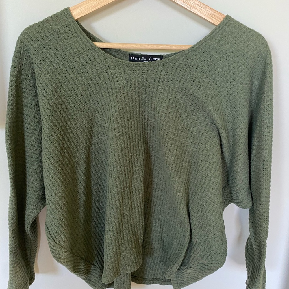 Kim & Cami Women's Green Waffle Knit Top
